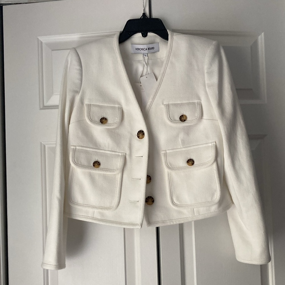 NWT Veronica Beard Isola Stretch Cotton-Blend V-Neck Jacket as 8 - Picture 6 of 9